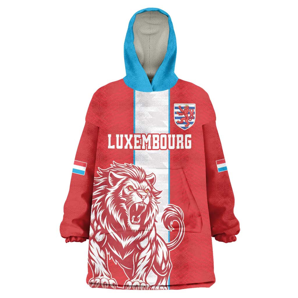 Custom Luxembourg Football Wearable Blanket Hoodie Les Lions Rouges - Wonder Print Shop