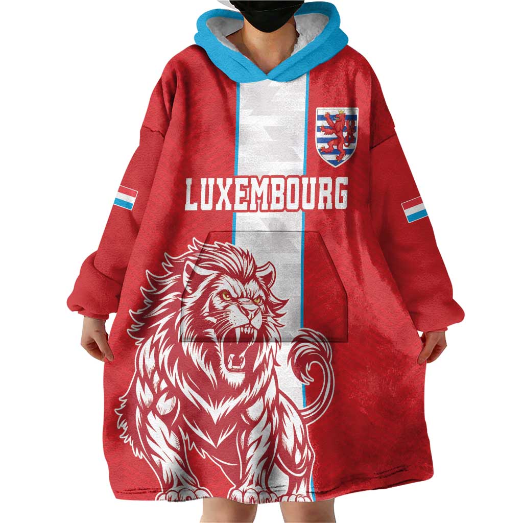 Custom Luxembourg Football Wearable Blanket Hoodie Les Lions Rouges - Wonder Print Shop