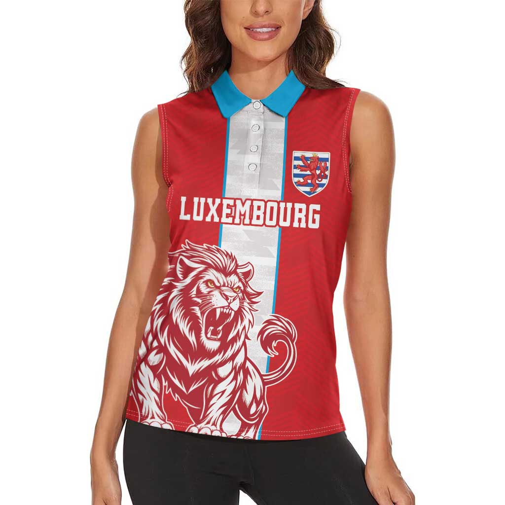 Custom Luxembourg Football Women Sleeveless Polo Shirt Les Lions Rouges - Wonder Print Shop