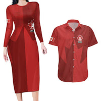 Canada Soccer Maple Leaf Custom Couples Matching Long Sleeve Bodycon Dress and Hawaiian Shirt Sporty Style - Wonder Print Shop
