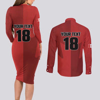 Canada Soccer Maple Leaf Custom Couples Matching Long Sleeve Bodycon Dress and Long Sleeve Button Shirt Sporty Style - Wonder Print Shop