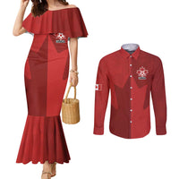 Canada Soccer Maple Leaf Custom Couples Matching Mermaid Dress and Long Sleeve Button Shirt Sporty Style - Wonder Print Shop