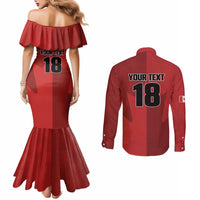 Canada Soccer Maple Leaf Custom Couples Matching Mermaid Dress and Long Sleeve Button Shirt Sporty Style - Wonder Print Shop