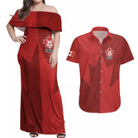 Canada Soccer Maple Leaf Custom Couples Matching Off Shoulder Maxi Dress and Hawaiian Shirt Sporty Style - Wonder Print Shop