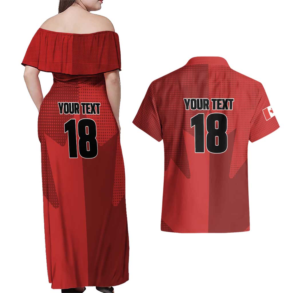 Canada Soccer Maple Leaf Custom Couples Matching Off Shoulder Maxi Dress and Hawaiian Shirt Sporty Style - Wonder Print Shop