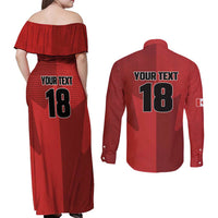 Canada Soccer Maple Leaf Custom Couples Matching Off Shoulder Maxi Dress and Long Sleeve Button Shirt Sporty Style - Wonder Print Shop