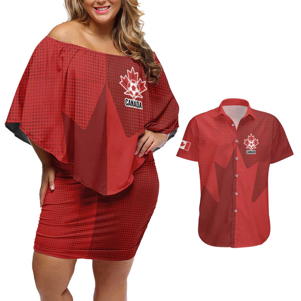 Canada Soccer Maple Leaf Custom Couples Matching Off Shoulder Short Dress and Hawaiian Shirt Sporty Style - Wonder Print Shop