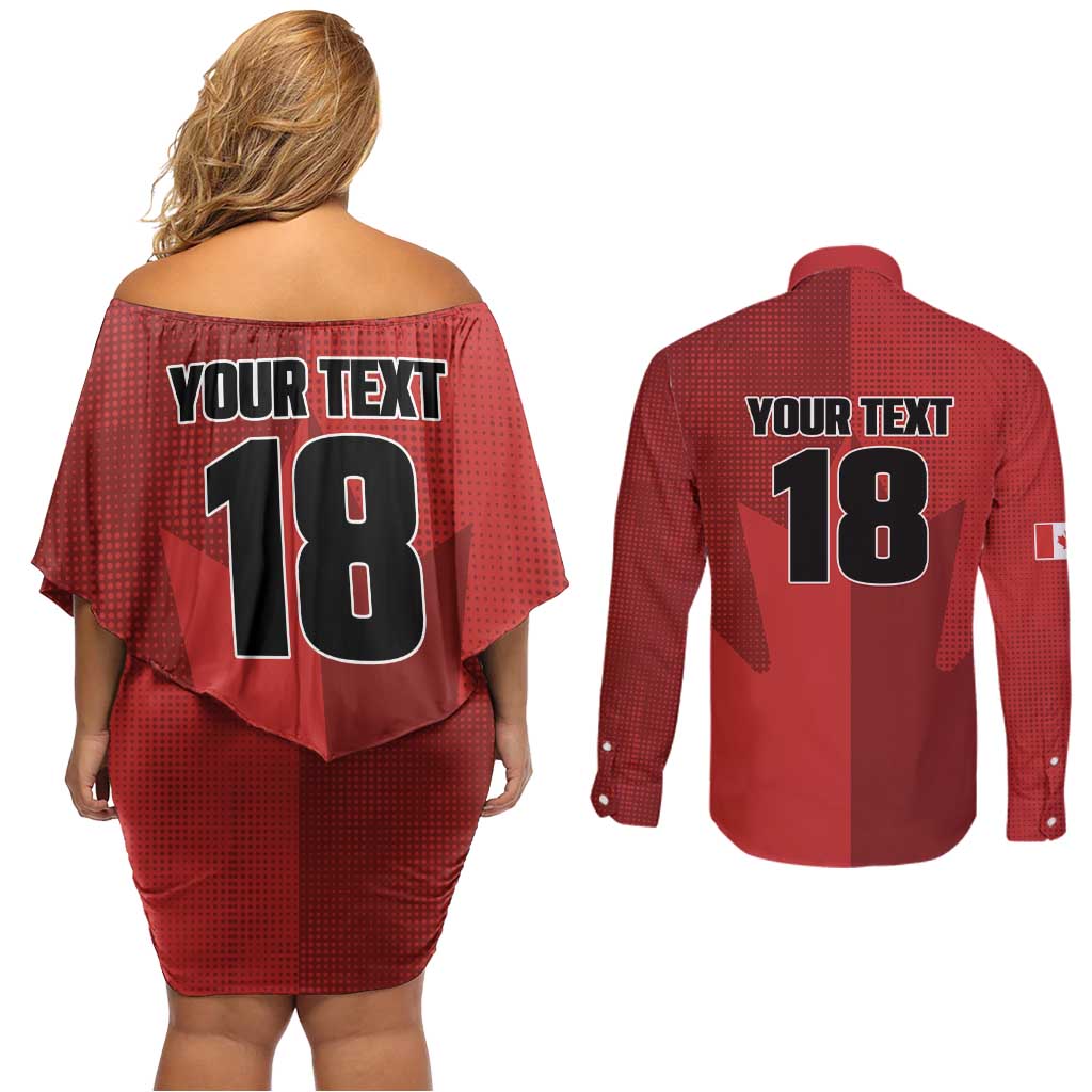 Canada Soccer Maple Leaf Custom Couples Matching Off Shoulder Short Dress and Long Sleeve Button Shirt Sporty Style - Wonder Print Shop