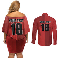 Canada Soccer Maple Leaf Custom Couples Matching Off Shoulder Short Dress and Long Sleeve Button Shirt Sporty Style - Wonder Print Shop