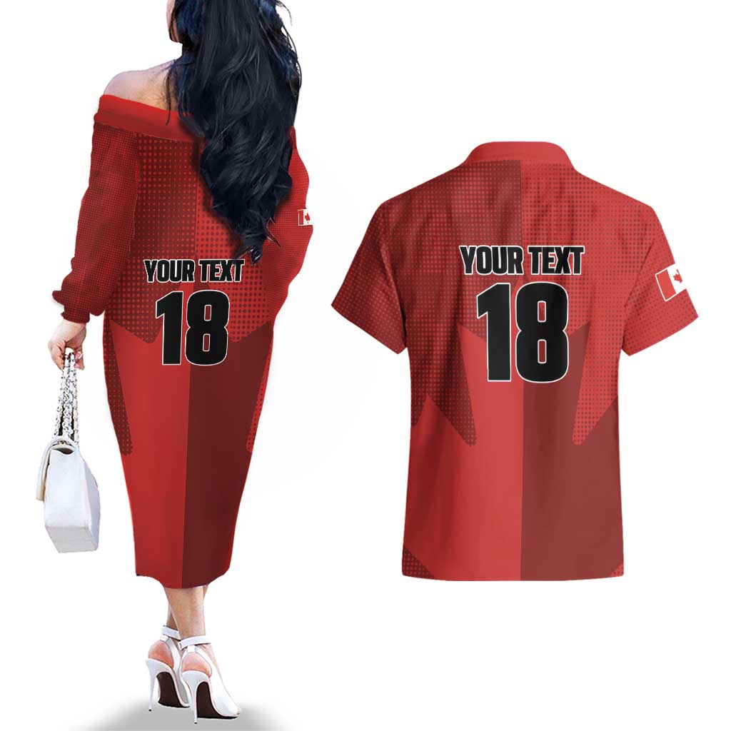 Canada Soccer Maple Leaf Custom Couples Matching Off The Shoulder Long Sleeve Dress and Hawaiian Shirt Sporty Style - Wonder Print Shop