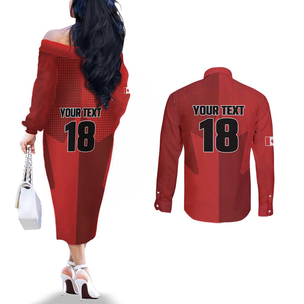 Canada Soccer Maple Leaf Custom Couples Matching Off The Shoulder Long Sleeve Dress and Long Sleeve Button Shirt Sporty Style - Wonder Print Shop