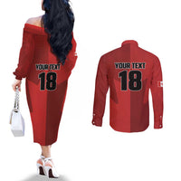 Canada Soccer Maple Leaf Custom Couples Matching Off The Shoulder Long Sleeve Dress and Long Sleeve Button Shirt Sporty Style - Wonder Print Shop