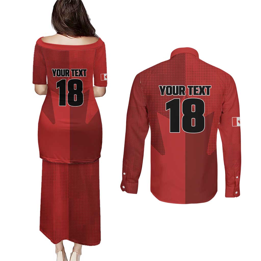Canada Soccer Maple Leaf Custom Couples Matching Puletasi and Long Sleeve Button Shirt Sporty Style - Wonder Print Shop