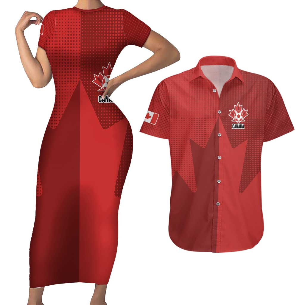 Canada Soccer Maple Leaf Custom Couples Matching Short Sleeve Bodycon Dress and Hawaiian Shirt Sporty Style - Wonder Print Shop