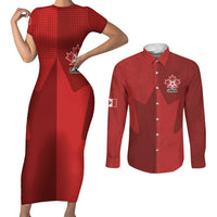 Canada Soccer Maple Leaf Custom Couples Matching Short Sleeve Bodycon Dress and Long Sleeve Button Shirt Sporty Style - Wonder Print Shop