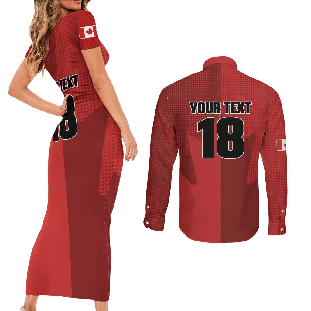 Canada Soccer Maple Leaf Custom Couples Matching Short Sleeve Bodycon Dress and Long Sleeve Button Shirt Sporty Style - Wonder Print Shop
