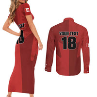 Canada Soccer Maple Leaf Custom Couples Matching Short Sleeve Bodycon Dress and Long Sleeve Button Shirt Sporty Style - Wonder Print Shop