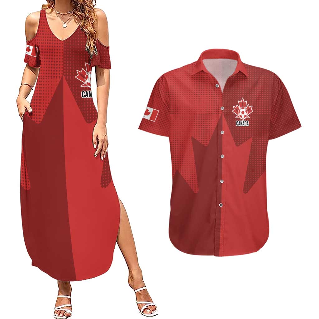 Canada Soccer Maple Leaf Custom Couples Matching Summer Maxi Dress and Hawaiian Shirt Sporty Style - Wonder Print Shop
