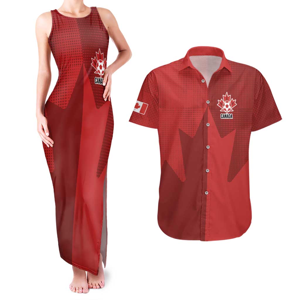 Canada Soccer Maple Leaf Custom Couples Matching Tank Maxi Dress and Hawaiian Shirt Sporty Style - Wonder Print Shop