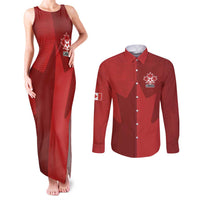 Canada Soccer Maple Leaf Custom Couples Matching Tank Maxi Dress and Long Sleeve Button Shirt Sporty Style - Wonder Print Shop