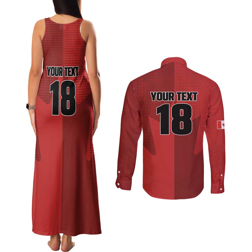 Canada Soccer Maple Leaf Custom Couples Matching Tank Maxi Dress and Long Sleeve Button Shirt Sporty Style - Wonder Print Shop