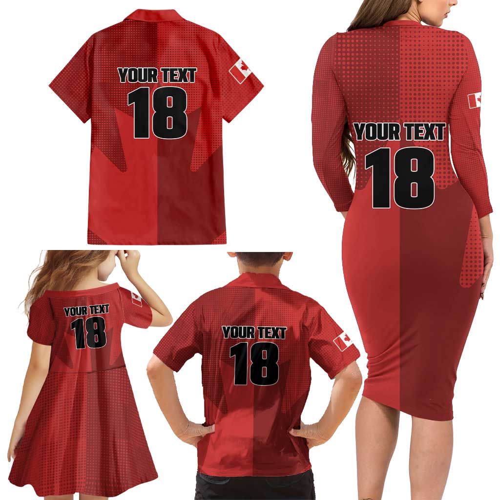 Canada Soccer Maple Leaf Custom Family Matching Long Sleeve Bodycon Dress and Hawaiian Shirt Sporty Style - Wonder Print Shop
