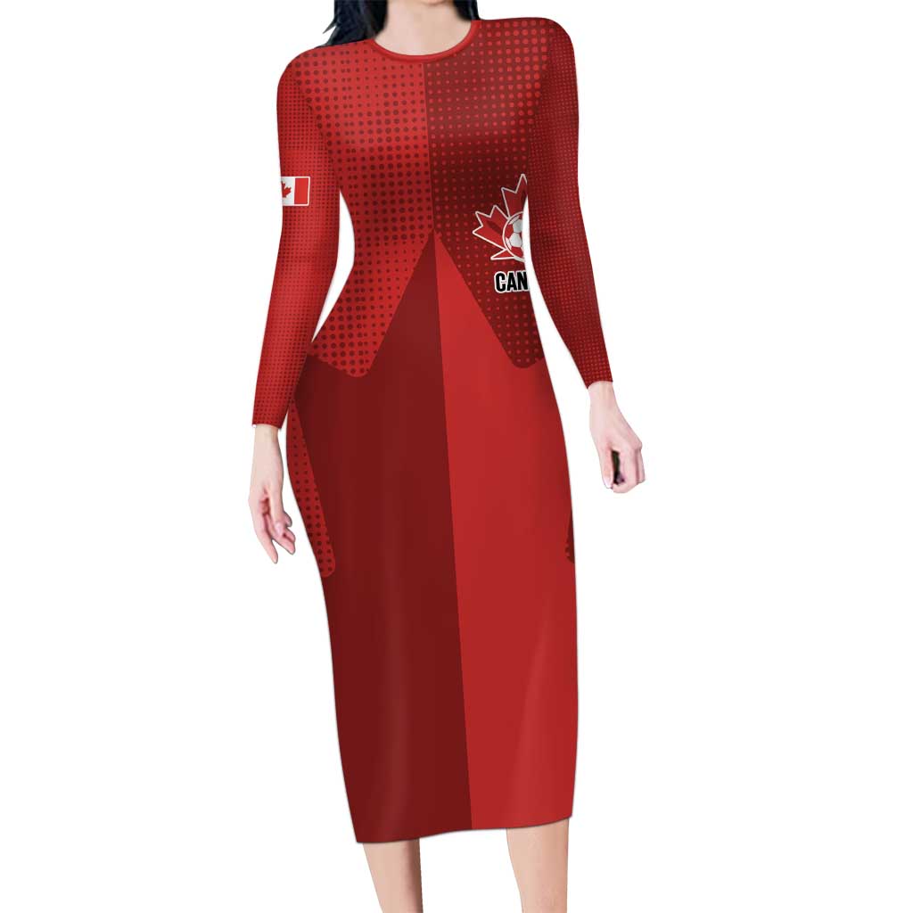 Canada Soccer Maple Leaf Custom Family Matching Long Sleeve Bodycon Dress and Hawaiian Shirt Sporty Style - Wonder Print Shop
