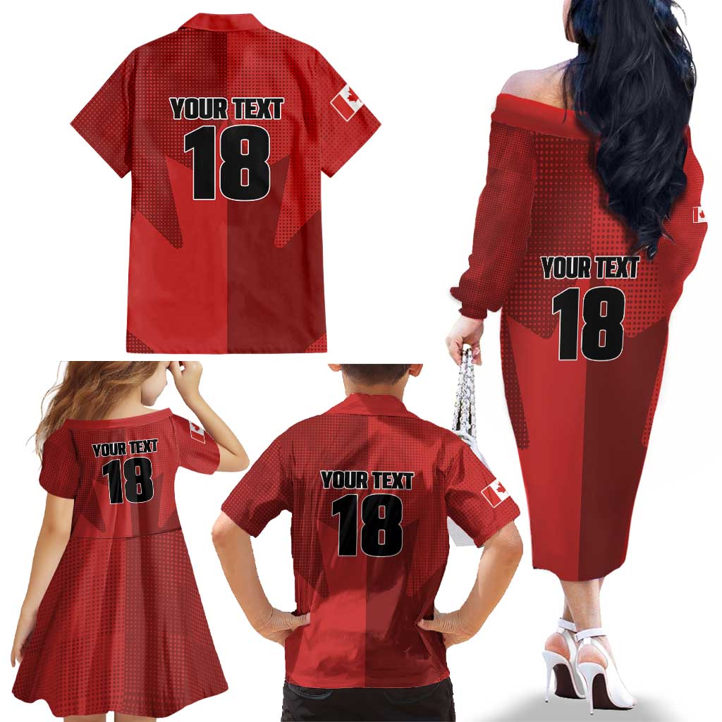 Canada Soccer Maple Leaf Custom Family Matching Off The Shoulder Long Sleeve Dress and Hawaiian Shirt Sporty Style - Wonder Print Shop