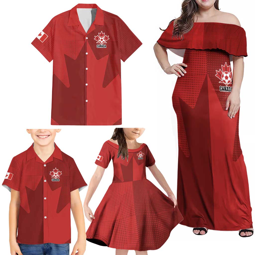 Canada Soccer Maple Leaf Custom Family Matching Off Shoulder Maxi Dress and Hawaiian Shirt Sporty Style - Wonder Print Shop