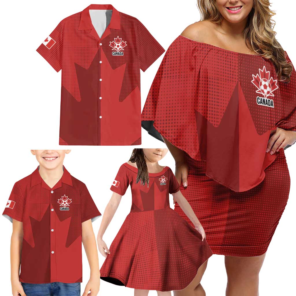 Canada Soccer Maple Leaf Custom Family Matching Off Shoulder Short Dress and Hawaiian Shirt Sporty Style - Wonder Print Shop