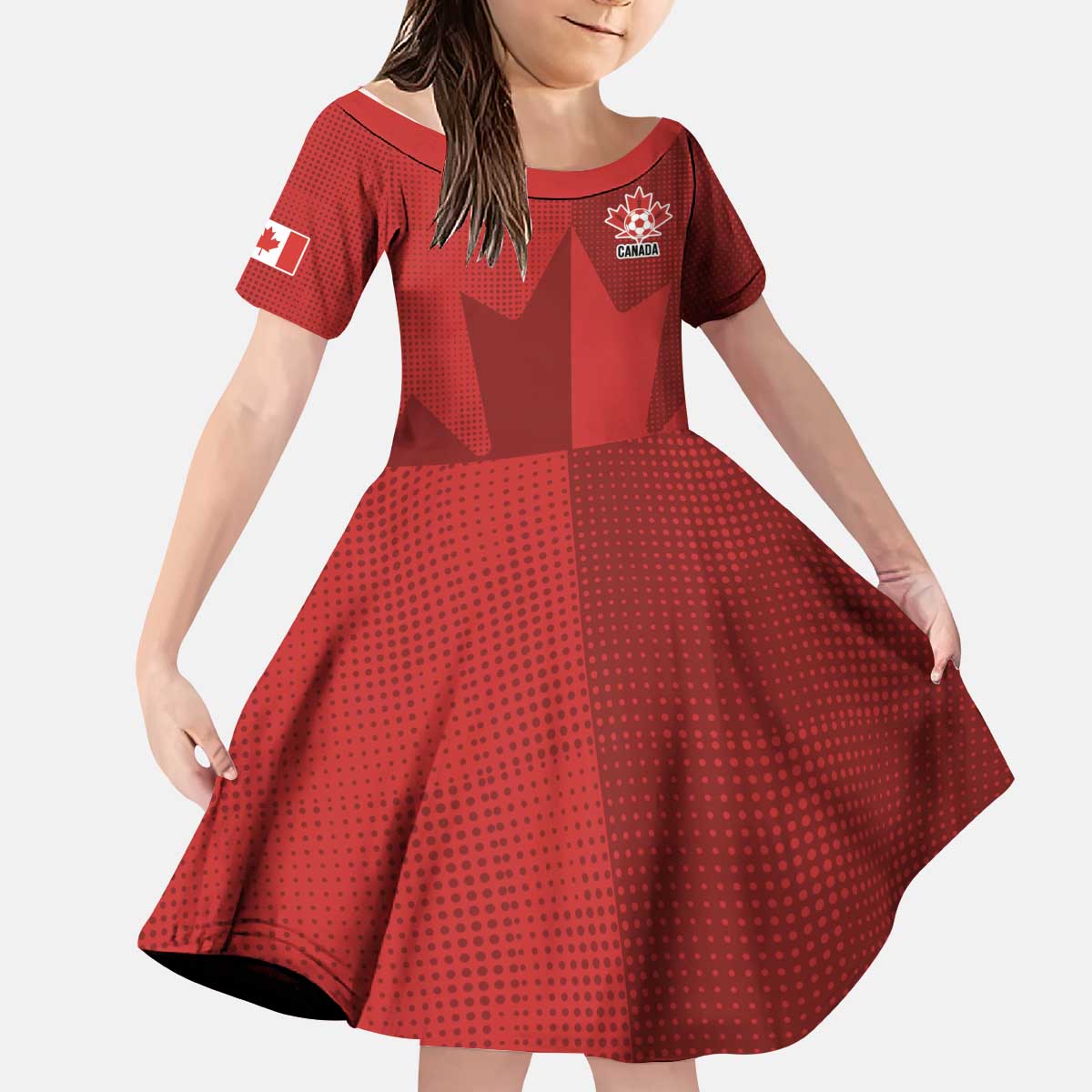 Canada Soccer Maple Leaf Custom Kid Short Sleeve Dress Sporty Style - Wonder Print Shop