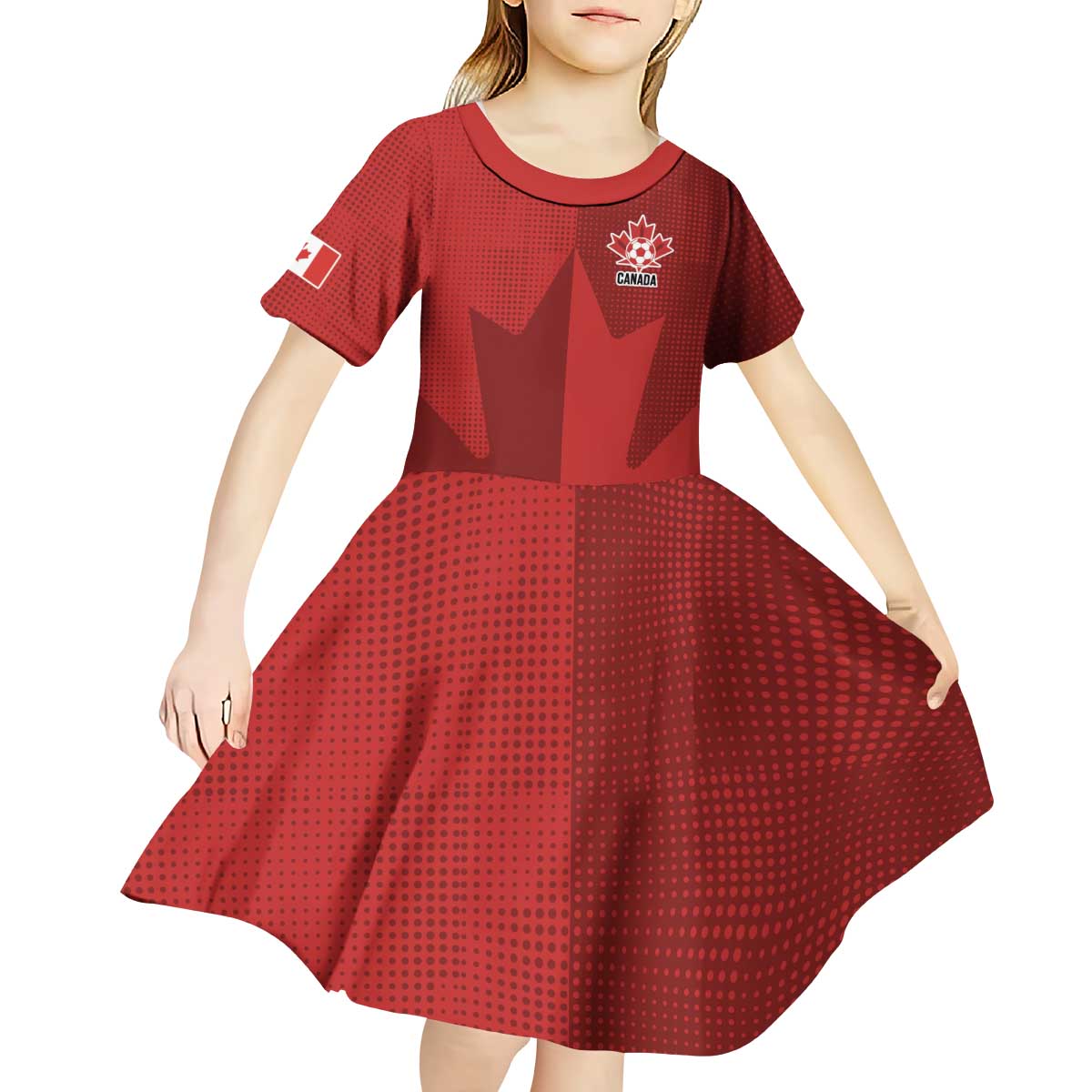 Canada Soccer Maple Leaf Custom Kid Short Sleeve Dress Sporty Style - Wonder Print Shop
