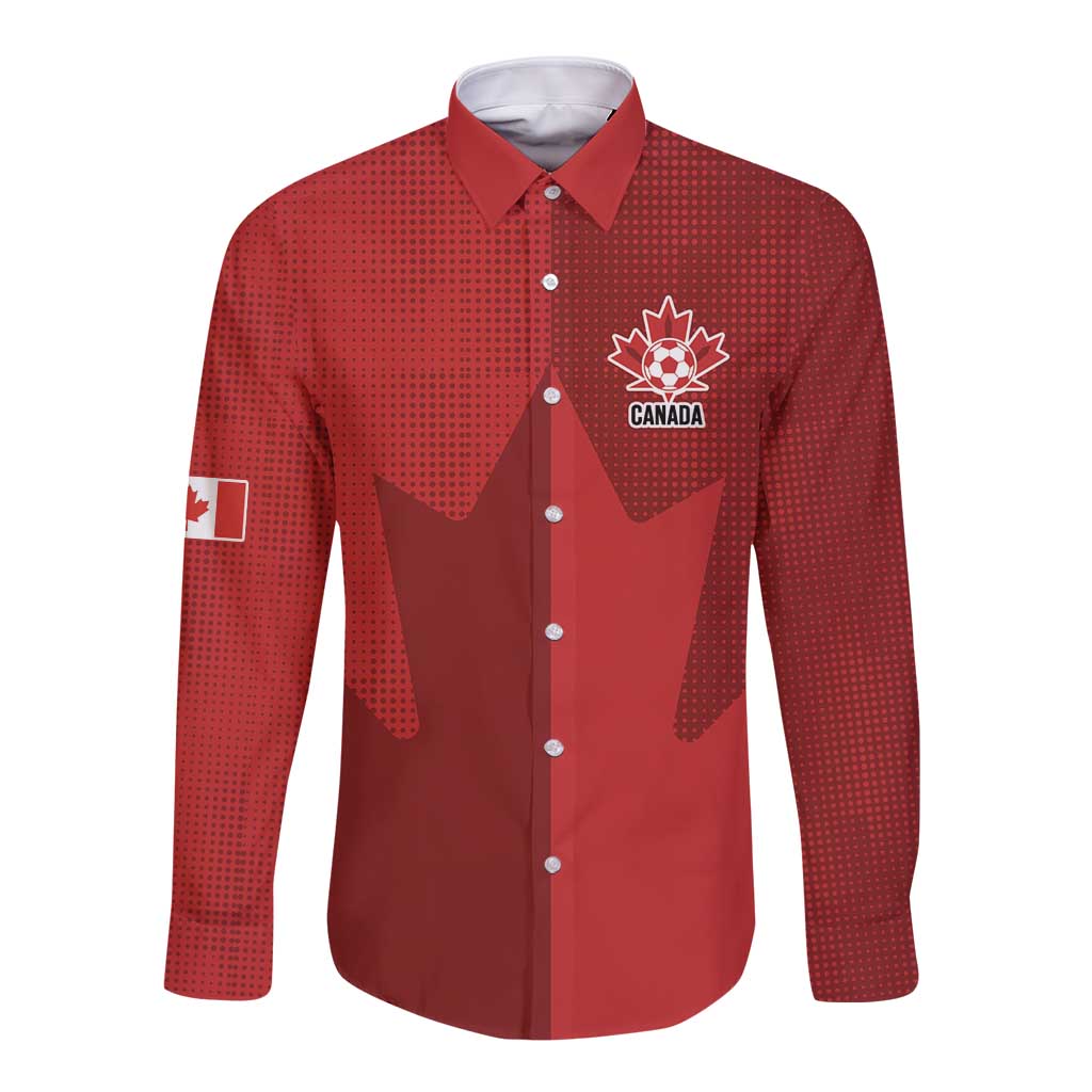 Canada Soccer Maple Leaf Custom Long Sleeve Button Shirt Sporty Style - Wonder Print Shop