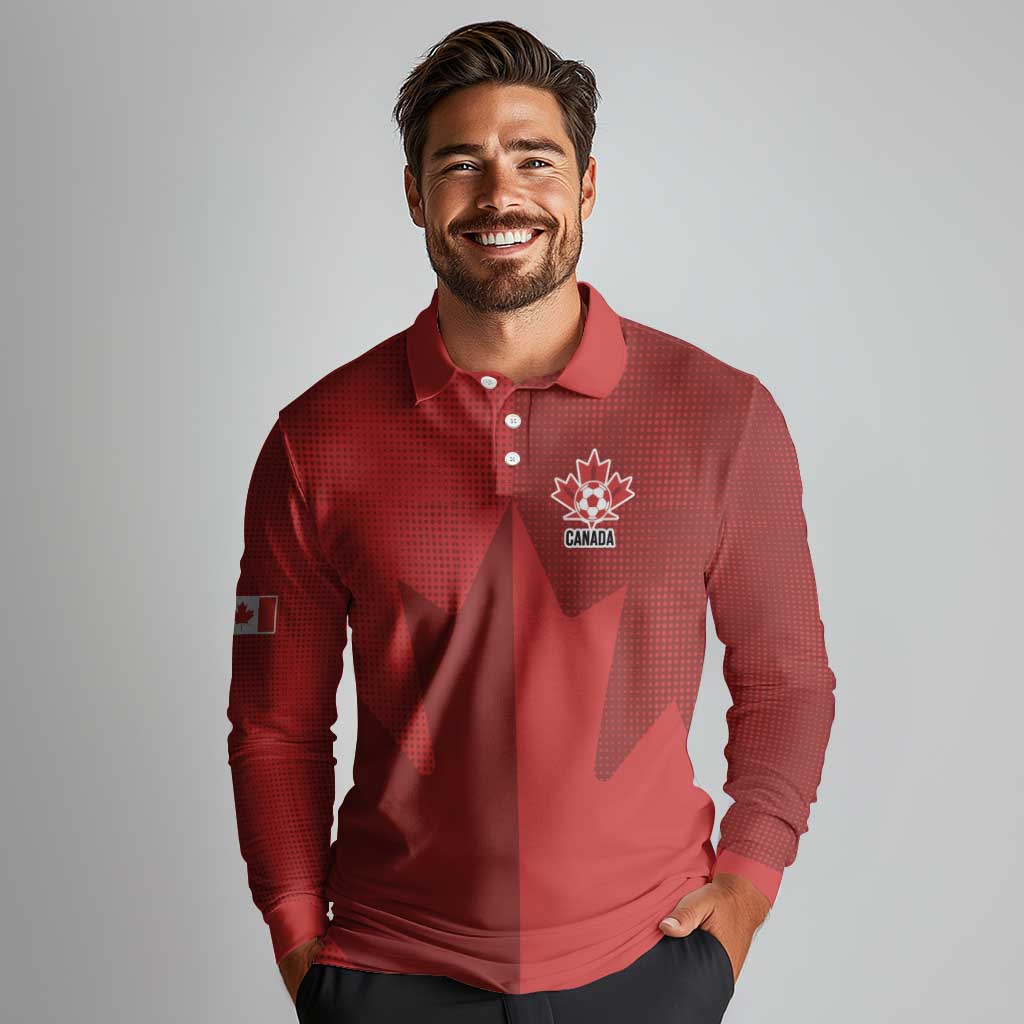 Canada Soccer Maple Leaf Custom Long Sleeve Polo Shirt Sporty Style - Wonder Print Shop