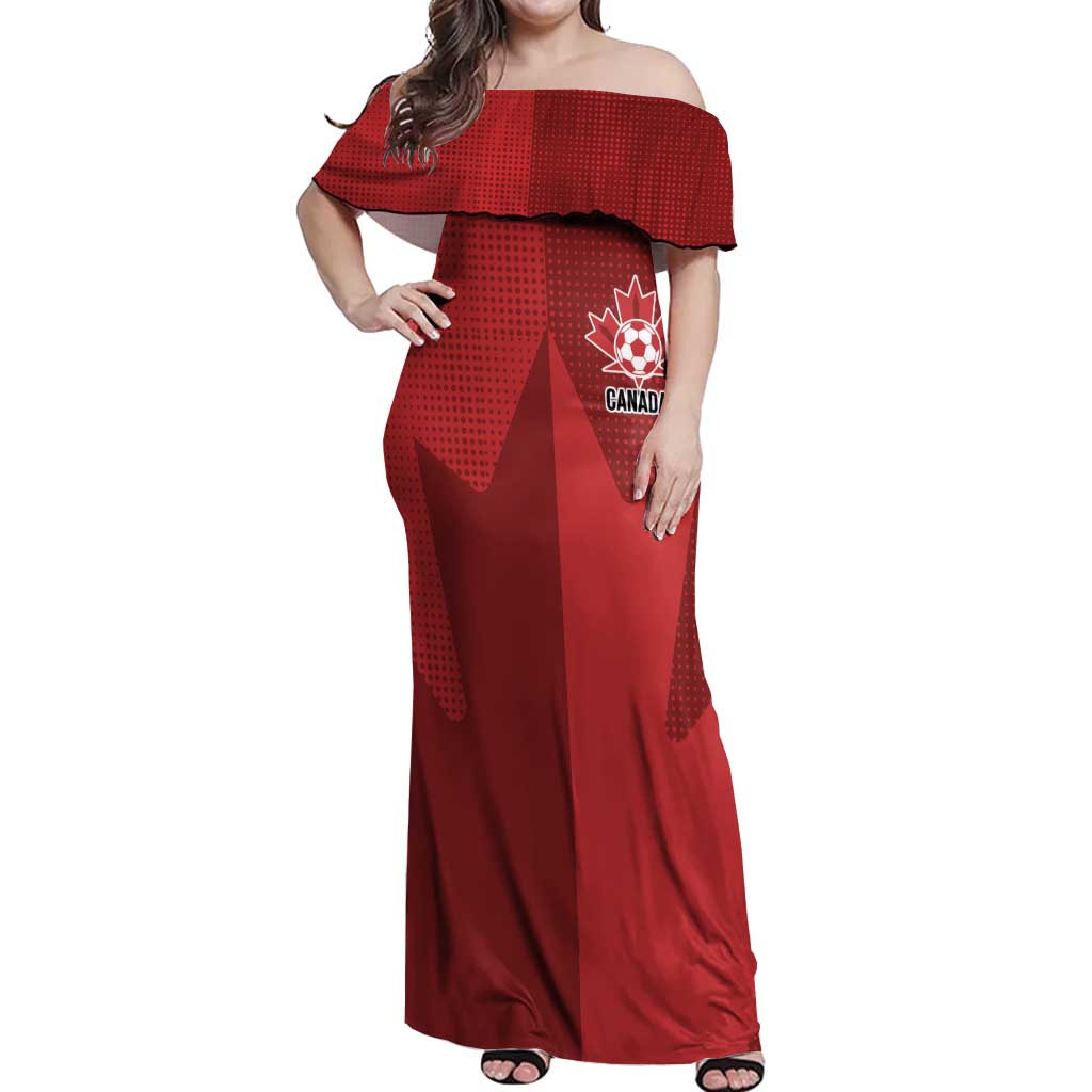 Canada Soccer Maple Leaf Custom Off Shoulder Maxi Dress Sporty Style - Wonder Print Shop
