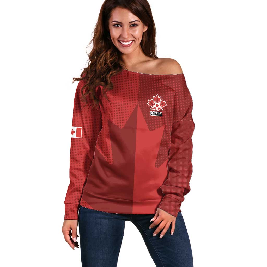 Canada Soccer Maple Leaf Custom Off Shoulder Sweater Sporty Style - Wonder Print Shop