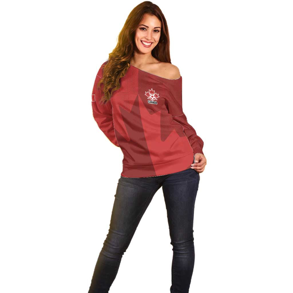 Canada Soccer Maple Leaf Custom Off Shoulder Sweater Sporty Style - Wonder Print Shop