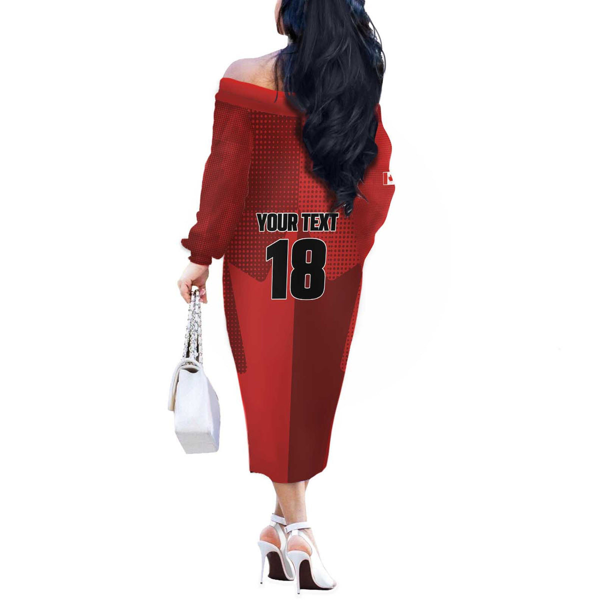 Canada Soccer Maple Leaf Custom Off The Shoulder Long Sleeve Dress Sporty Style - Wonder Print Shop