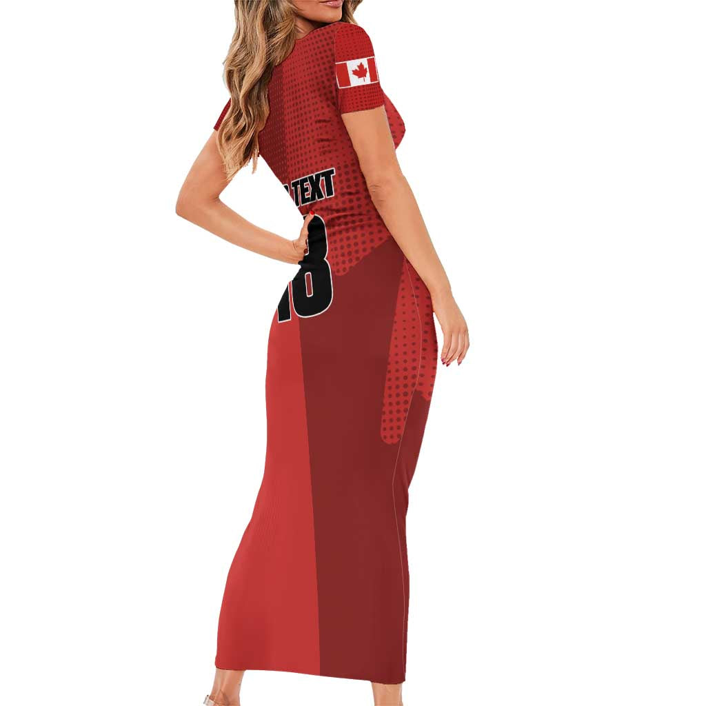 Canada Soccer Maple Leaf Custom Short Sleeve Bodycon Dress Sporty Style - Wonder Print Shop