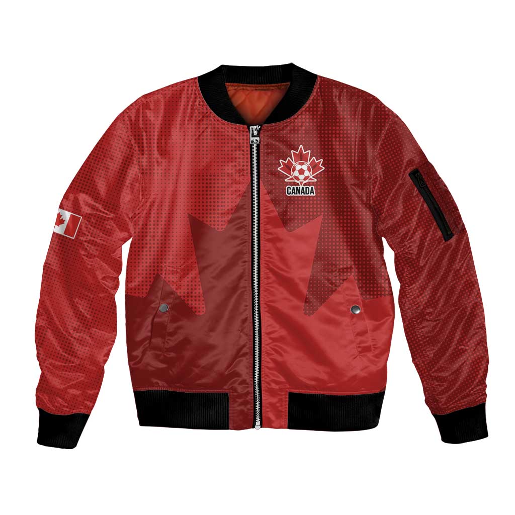 Canada Soccer Maple Leaf Custom Sleeve Zip Bomber Jacket Sporty Style - Wonder Print Shop