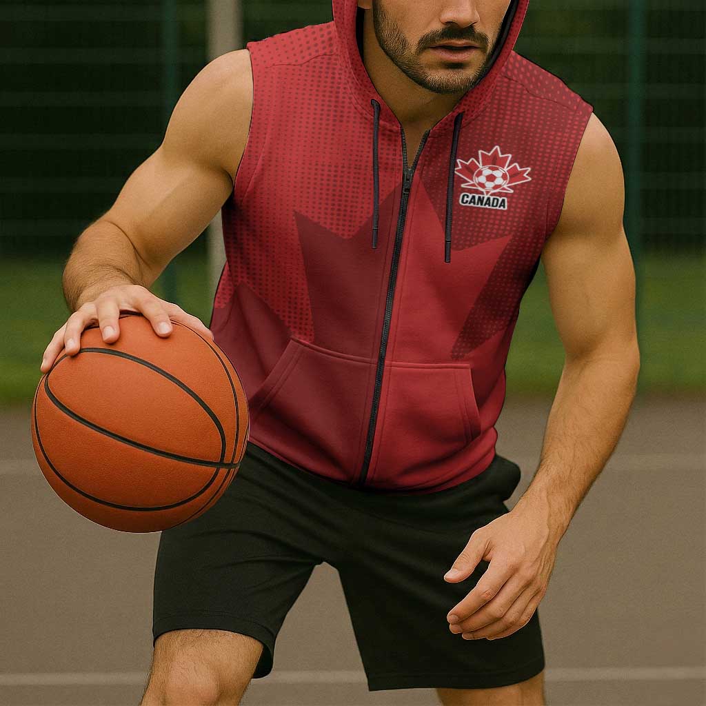 Canada Soccer Maple Leaf Custom Sleeveless Zip Hoodie Sporty Style - Wonder Print Shop