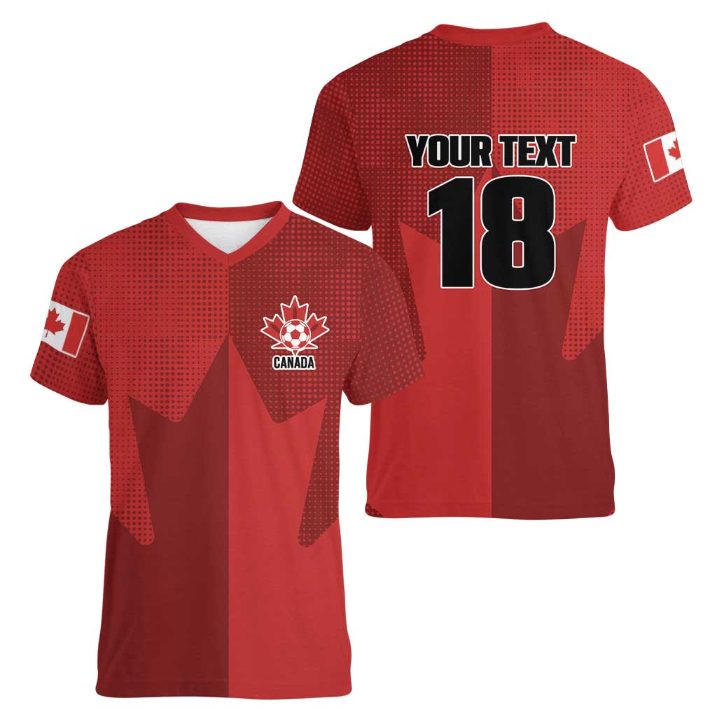 Canada Soccer Maple Leaf Custom Women V-Neck T-Shirt Sporty Style - Wonder Print Shop