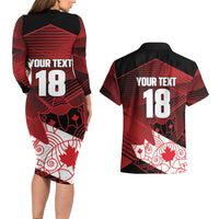 Custom Canada Soccer Couples Matching Long Sleeve Bodycon Dress and Hawaiian Shirt Les Rouges Maple Leaf - Wonder Print Shop
