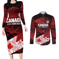 Custom Canada Soccer Couples Matching Long Sleeve Bodycon Dress and Long Sleeve Button Shirt Les Rouges Maple Leaf - Wonder Print Shop