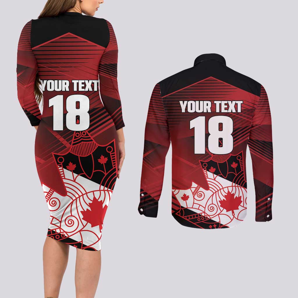 Custom Canada Soccer Couples Matching Long Sleeve Bodycon Dress and Long Sleeve Button Shirt Les Rouges Maple Leaf - Wonder Print Shop