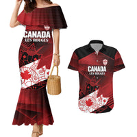 Custom Canada Soccer Couples Matching Mermaid Dress and Hawaiian Shirt Les Rouges Maple Leaf - Wonder Print Shop