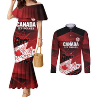 Custom Canada Soccer Couples Matching Mermaid Dress and Long Sleeve Button Shirt Les Rouges Maple Leaf - Wonder Print Shop