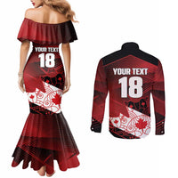 Custom Canada Soccer Couples Matching Mermaid Dress and Long Sleeve Button Shirt Les Rouges Maple Leaf - Wonder Print Shop