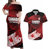 Custom Canada Soccer Couples Matching Off Shoulder Maxi Dress and Hawaiian Shirt Les Rouges Maple Leaf - Wonder Print Shop