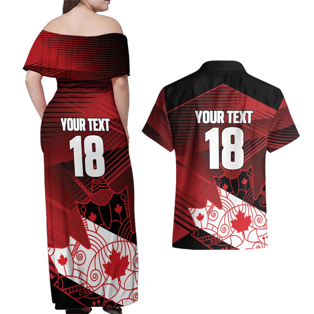 Custom Canada Soccer Couples Matching Off Shoulder Maxi Dress and Hawaiian Shirt Les Rouges Maple Leaf - Wonder Print Shop